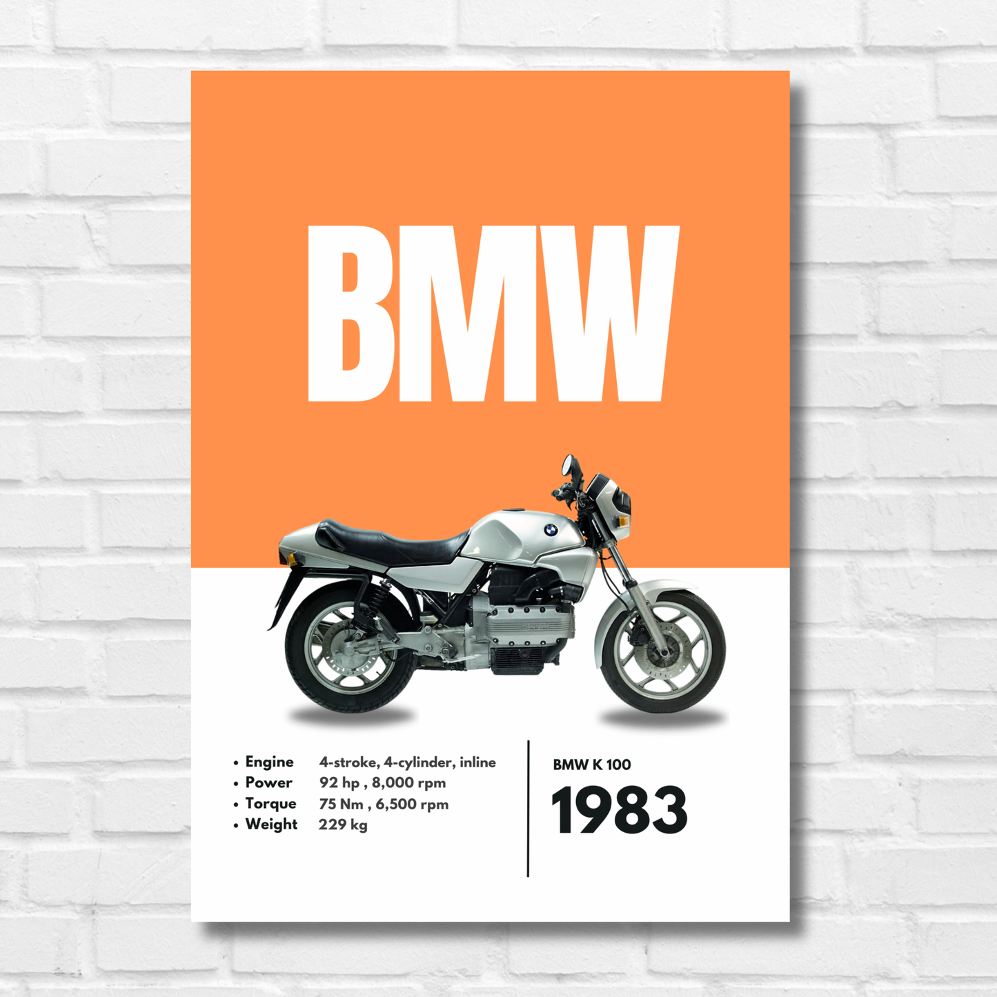 BMW k 100 Superbikes Bikes Artwork Poster| Frame |Canvas | Vintage | Classic | Sports