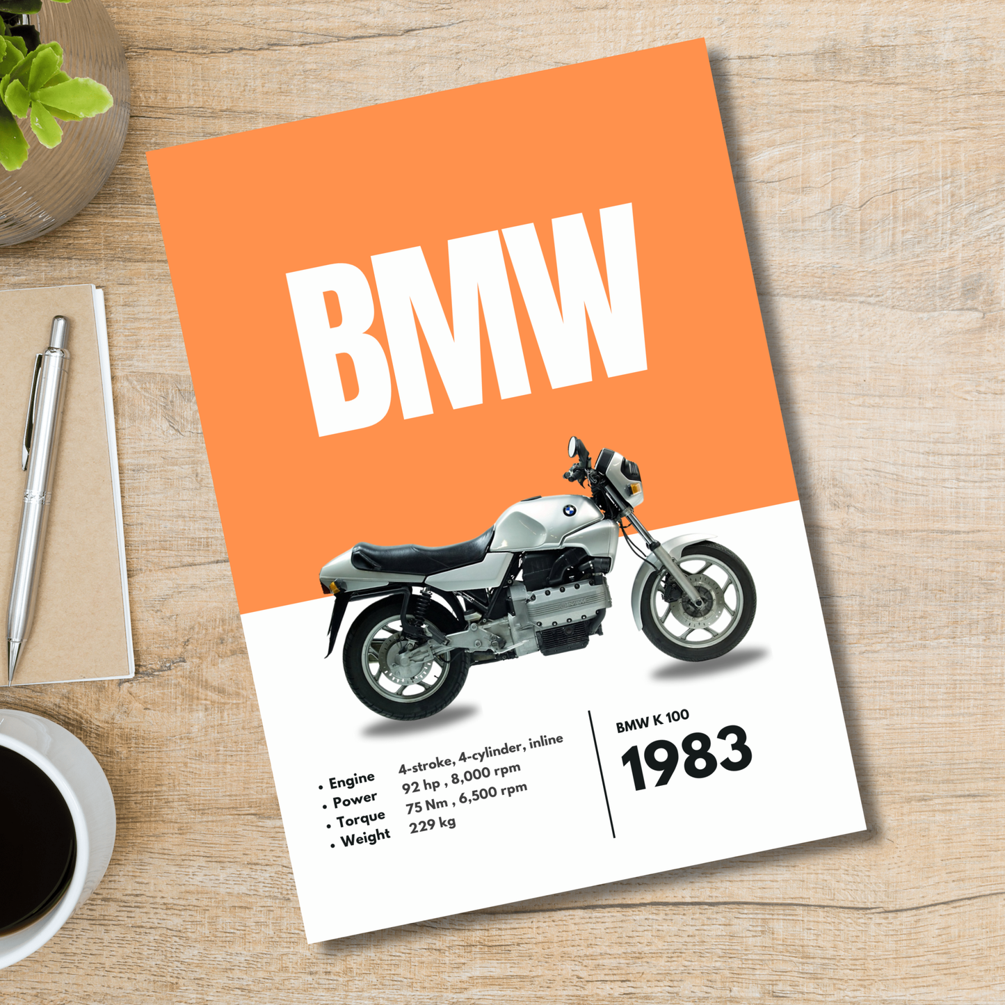 BMW k 100 Superbikes Bikes Artwork Poster| Frame |Canvas | Vintage | Classic | Sports