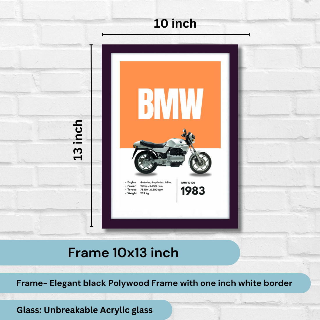 BMW k 100 Superbikes Bikes Artwork Poster| Frame |Canvas | Vintage | Classic | Sports