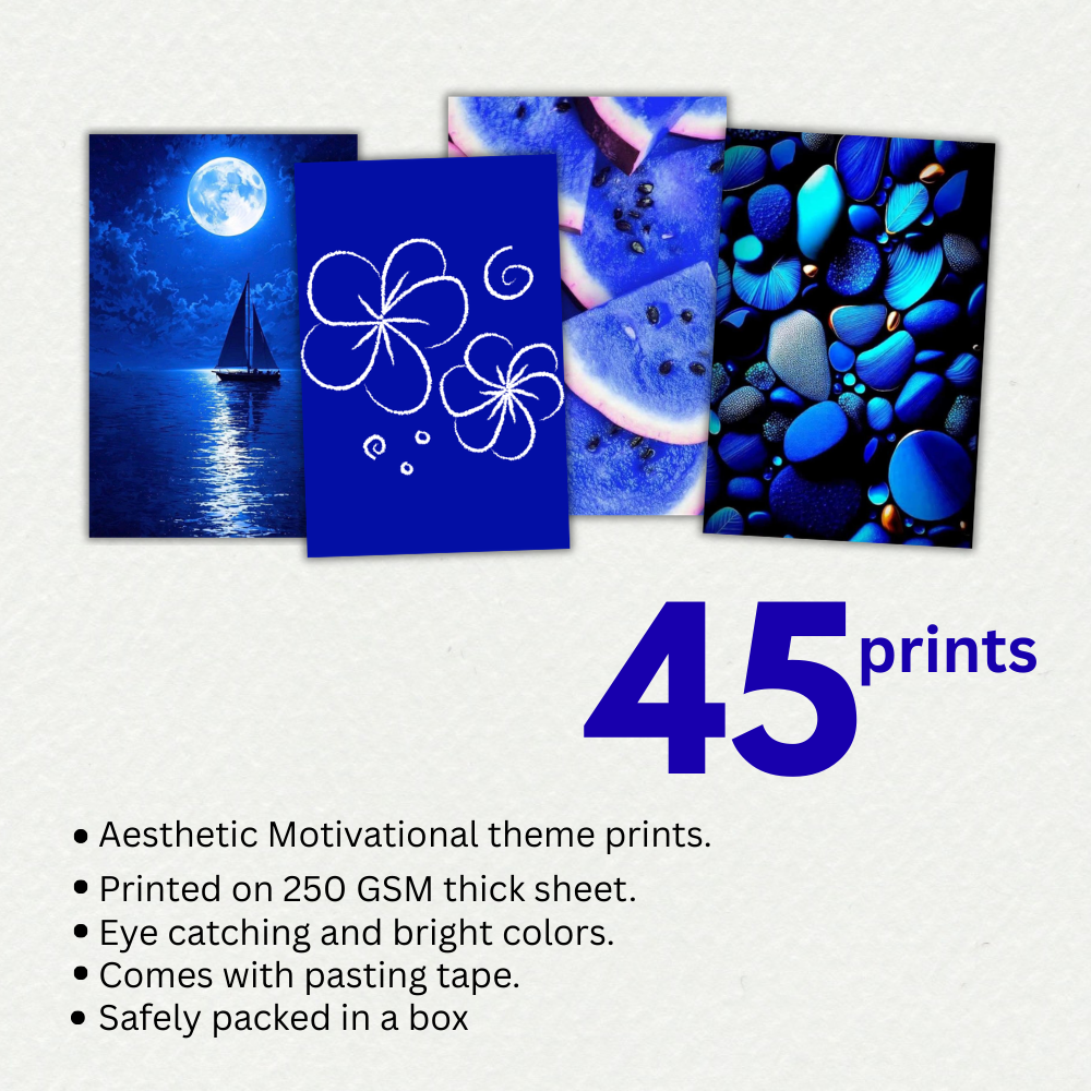 Blue Aesthetic Wall Collage Kit – 45 PCS Posters, Cute Danish Pastle Room Decor, Motivational Quote Prints, Teen Girl Room Decor, Dorm Room Bedroom Decoration, Photo Wall Collage Kit, Aesthetic Poster Kit