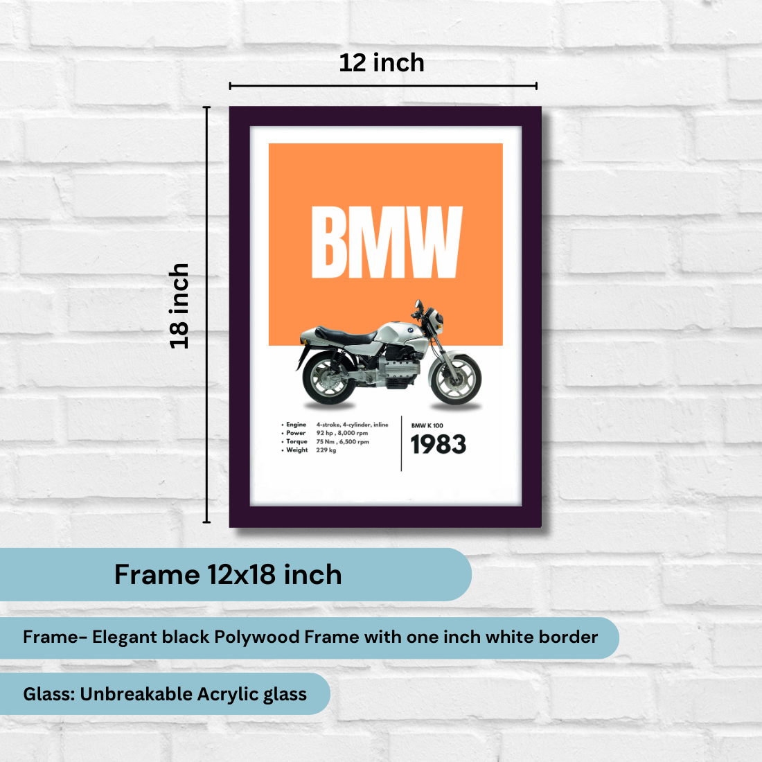 BMW k 100 Superbikes Bikes Artwork Poster| Frame |Canvas | Vintage | Classic | Sports