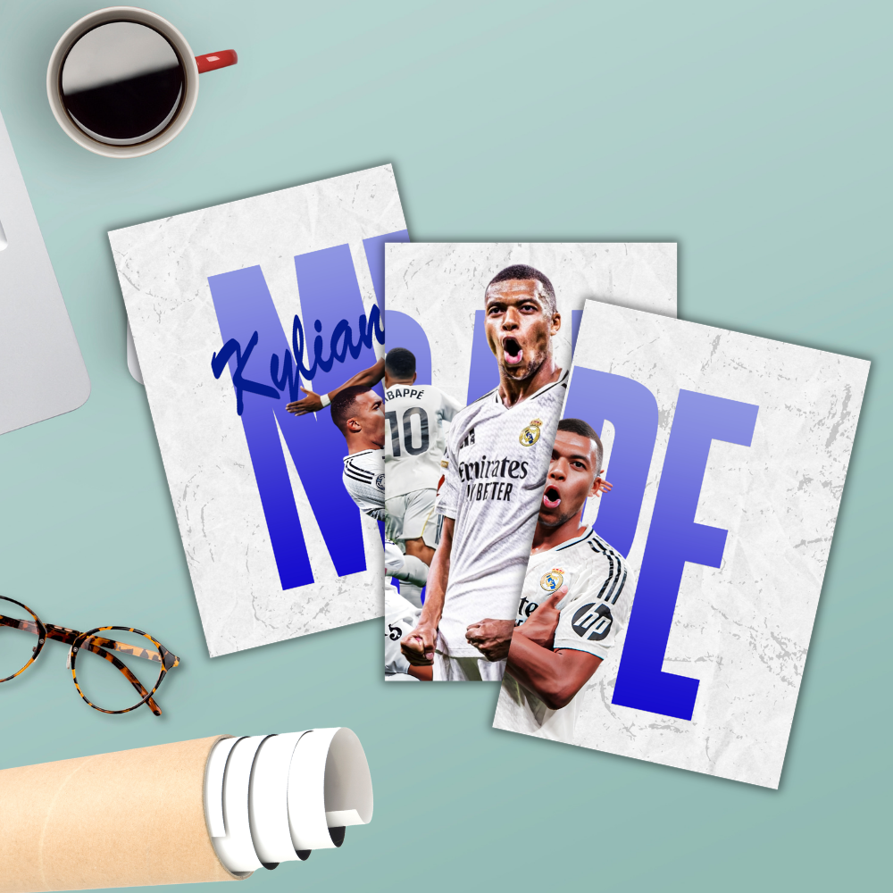 Footballer Kylian Mbappe 3 Split Poster Soccer Wall Art For Sports Room Office Bedroom Hostel Gym Gift For Fan Boys Men Wallpaper Stickers
