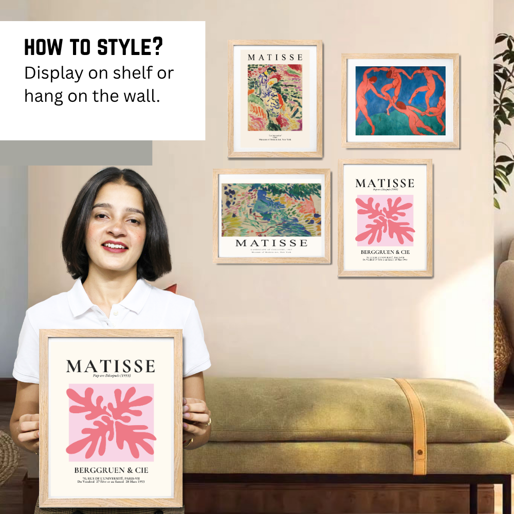 Set of 4 Henri Matisse Wall Art Paintings Framed Poster for Home Decoration, Living Room, Bedroom, Kitchen, and Office Wall Decoration Classic Aesthetic