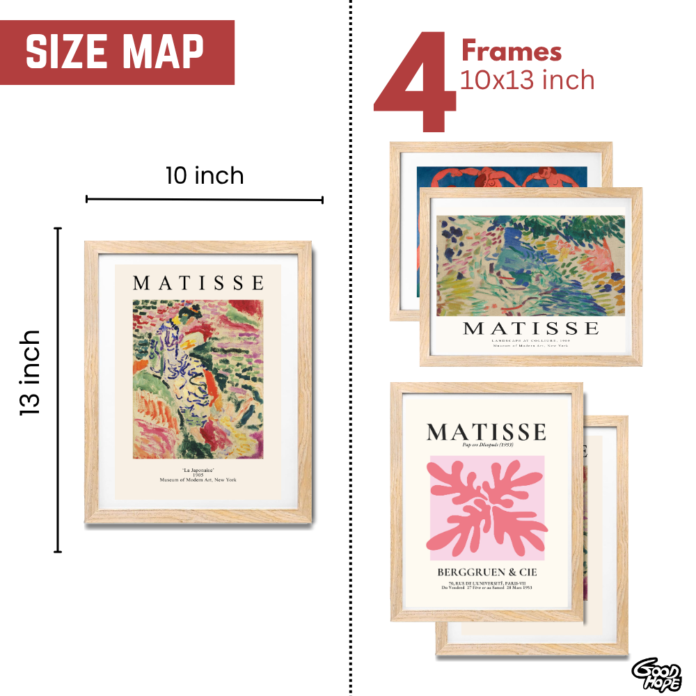 Set of 4 Henri Matisse Wall Art Paintings Framed Poster for Home Decoration, Living Room, Bedroom, Kitchen, and Office Wall Decoration Classic Aesthetic