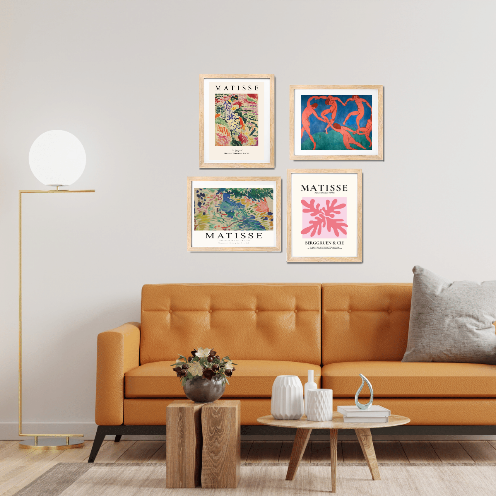 Set of 4 Henri Matisse Wall Art Paintings Framed Poster for Home Decoration, Living Room, Bedroom, Kitchen, and Office Wall Decoration Classic Aesthetic