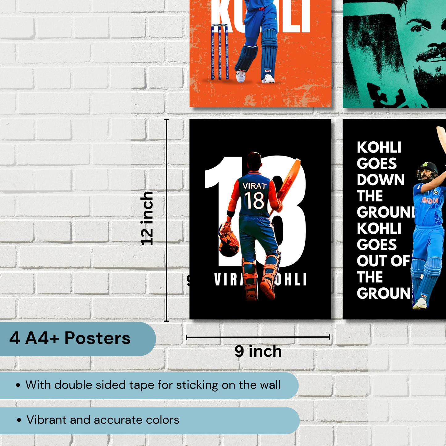 Virat Kohli(Set Of 4) Artwork Cricket | Poster | Frame | Canvas