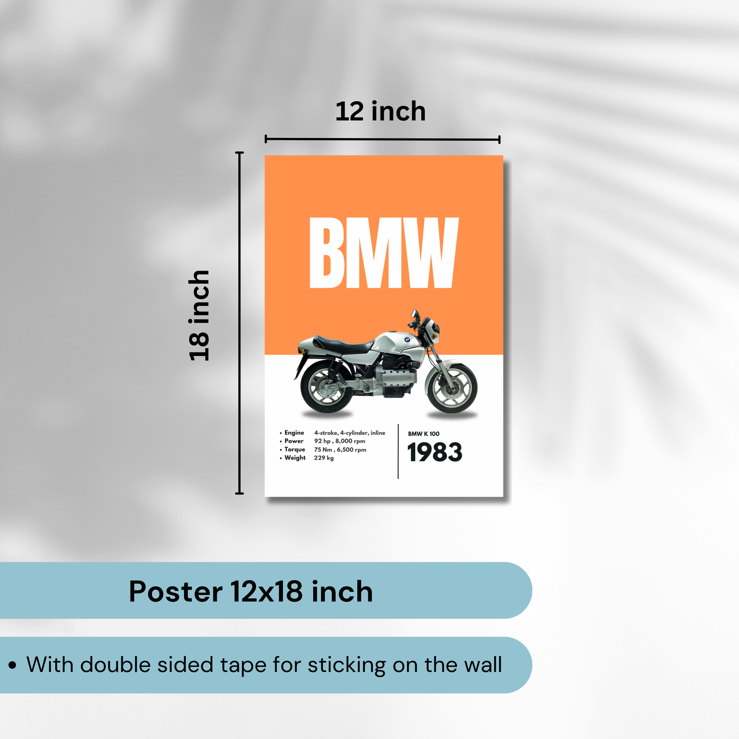 BMW k 100 Superbikes Bikes Artwork Poster| Frame |Canvas | Vintage | Classic | Sports