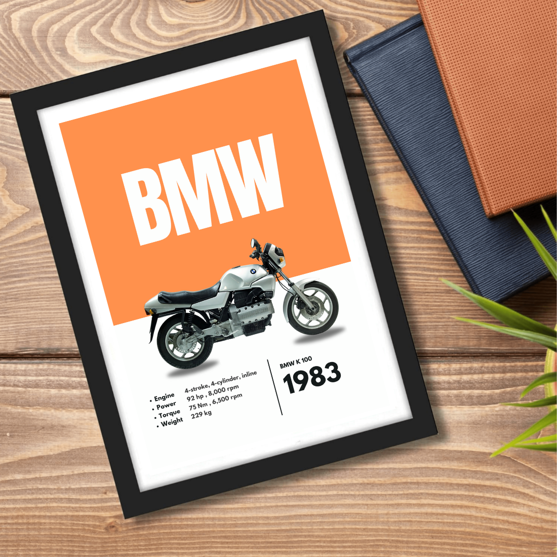 BMW k 100 Superbikes Bikes Artwork Poster| Frame |Canvas | Vintage | Classic | Sports