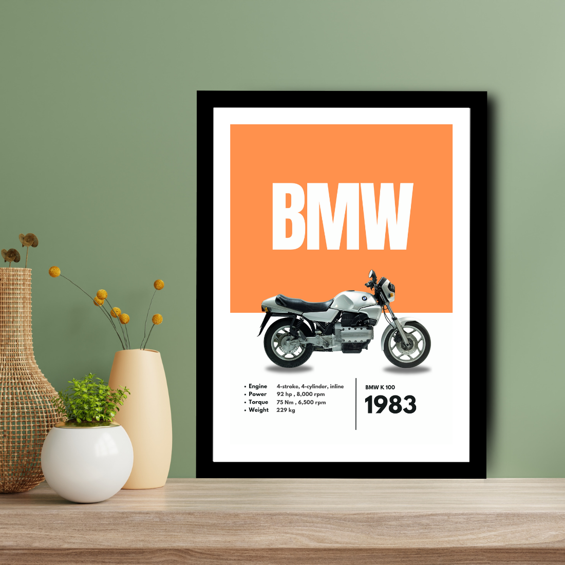 BMW k 100 Superbikes Bikes Artwork Poster| Frame |Canvas | Vintage | Classic | Sports