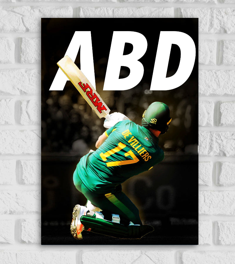 AB de Villiers South African Cricketer Sports Player Cricket World Cup T20 IPL Blue Color Matte Finish Wall Decor Posters Frame