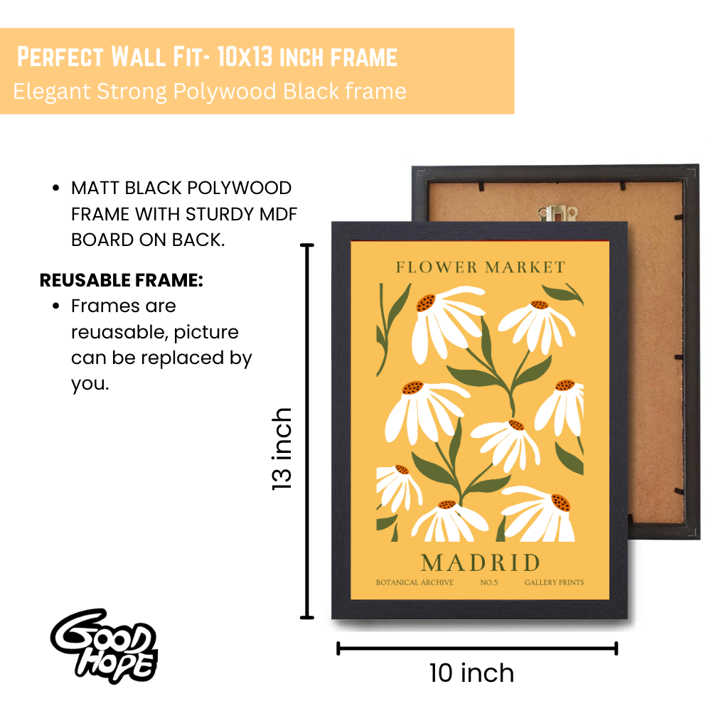 Flowers Frames for wall decoration, Flowers Photo Frames, boho wall frame aesthetic, framed Poster, Flower Photo Frames for Living , wall decor, room decor, office, Flower Market Wall Art – Boho Botanical Print in Black Frame
