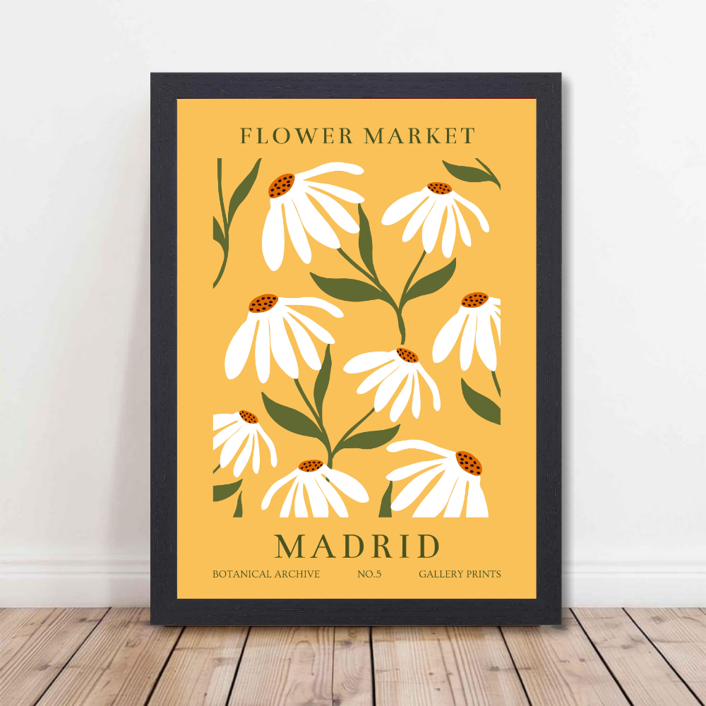 Flowers Frames for wall decoration, Flowers Photo Frames, boho wall frame aesthetic, framed Poster, Flower Photo Frames for Living , wall decor, room decor, office, Flower Market Wall Art – Boho Botanical Print in Black Frame