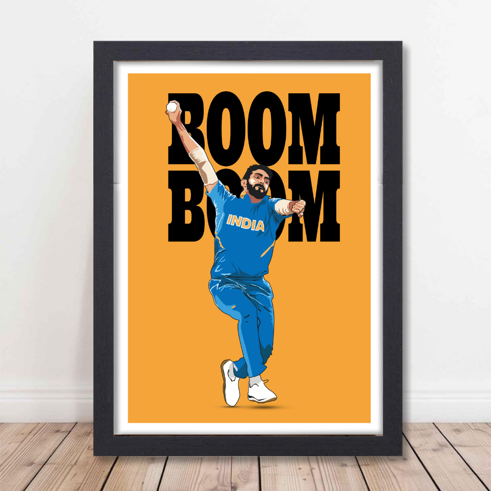 Cricketer Jaspreet Bumrah Poster Frame, Cricket Players Photo frames, Cricketers Framed Posters for wall decor, room decor, livingroom, Posters for Boys rooms, hostel Cricket fans