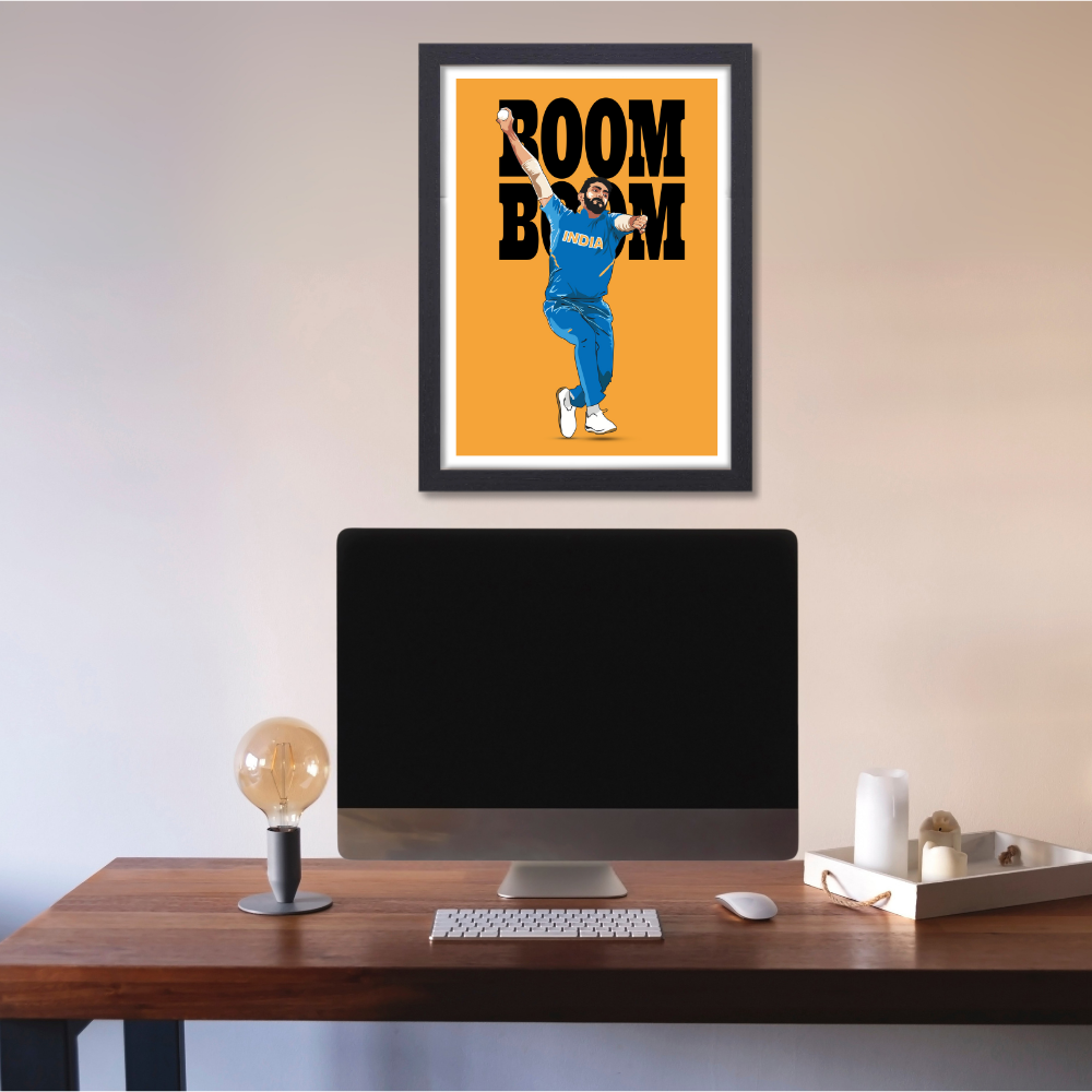 Cricketer Jaspreet Bumrah Poster Frame, Cricket Players Photo frames, Cricketers Framed Posters for wall decor, room decor, livingroom, Posters for Boys rooms, hostel Cricket fans
