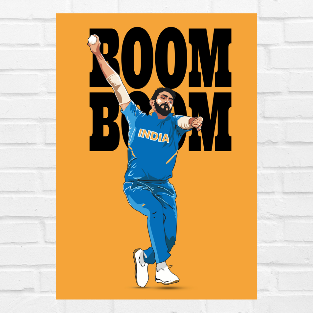 Cricketer Jaspreet Bumrah Poster Frame, Cricket Players Photo frames, Cricketers Framed Posters for wall decor, room decor, livingroom, Posters for Boys rooms, hostel Cricket fans