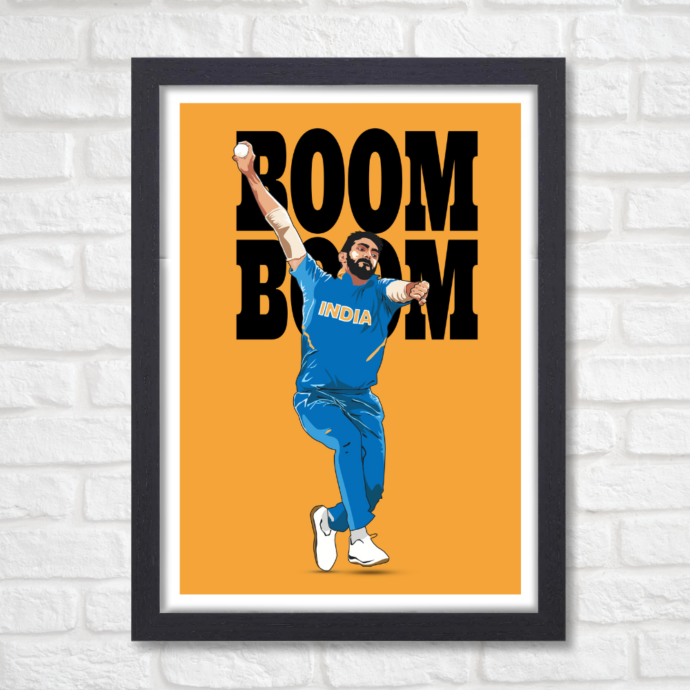 Cricketer Jaspreet Bumrah Poster Frame, Cricket Players Photo frames, Cricketers Framed Posters for wall decor, room decor, livingroom, Posters for Boys rooms, hostel Cricket fans