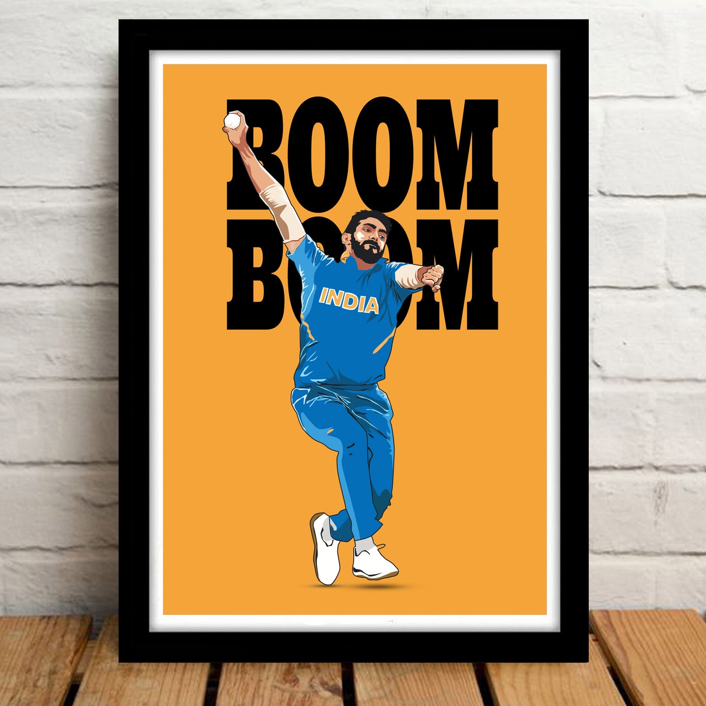 Cricketer Jaspreet Bumrah Poster Frame, Cricket Players Photo frames, Cricketers Framed Posters for wall decor, room decor, livingroom, Posters for Boys rooms, hostel Cricket fans