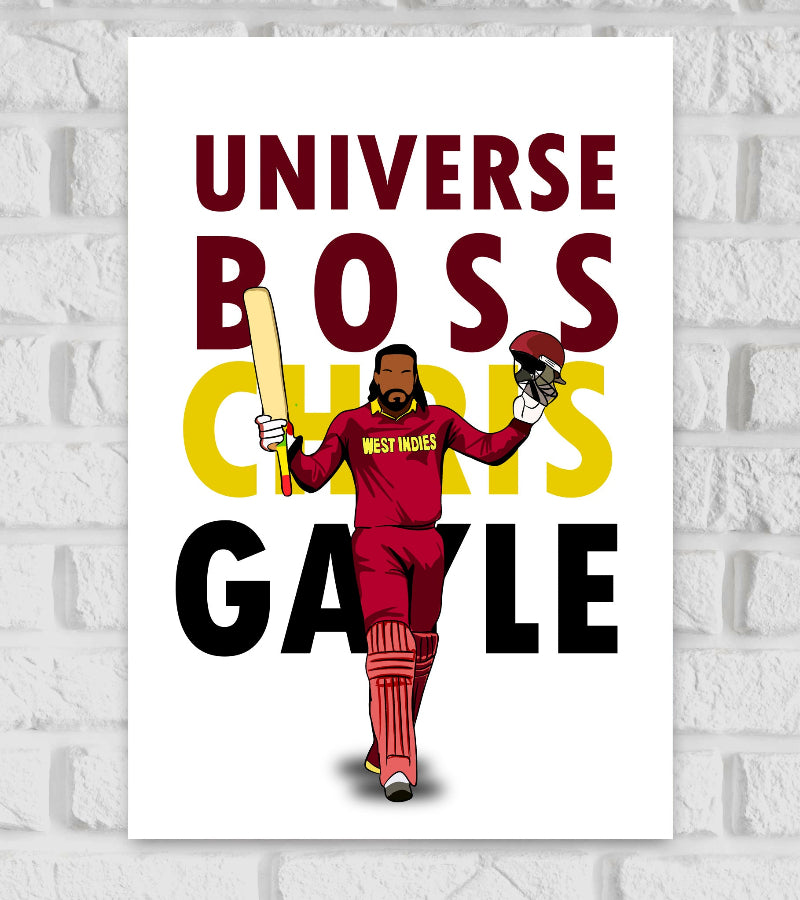 Chris Gayle Jamaican cricketer Universe Boss Sports Player Cricket Games World Cup T20 IPL WRed Yellow & Black Color Matte Finish Wall Decor Posters Frame