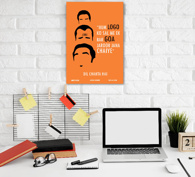 Dil Chahta Hai Movie Frame Poster Amir Khan Movie Quote Wall Art Decor Photo Frames Poster Canvas For Bedroom Living Room Decoration Home Office wall Poster Gift