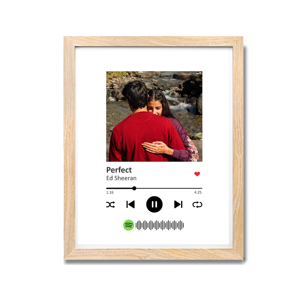 custom Spotify frame, personalized music plaque, Spotify photo frame, song photo gift, romantic wooden frame, couple gift with song, custom song frame, wooden music frame, Ed Sheeran Perfect frame, unique gift for boyfriend, girlfriend gift with photo and song, love song frame, scannable Spotify frame, music player photo frame, custom playlist gift