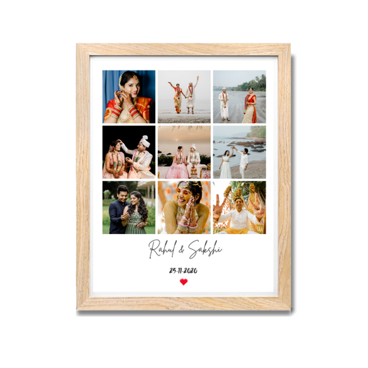 custom couple frame, personalized wedding collage, customized photo frame with name and date, anniversary gift for couple, love story frame, personalized couple photo gift, wedding photo collage, romantic frame for wife husband, custom design photo wall frame, custom print frames online, unique wedding gift idea, photo frame with multiple photos.