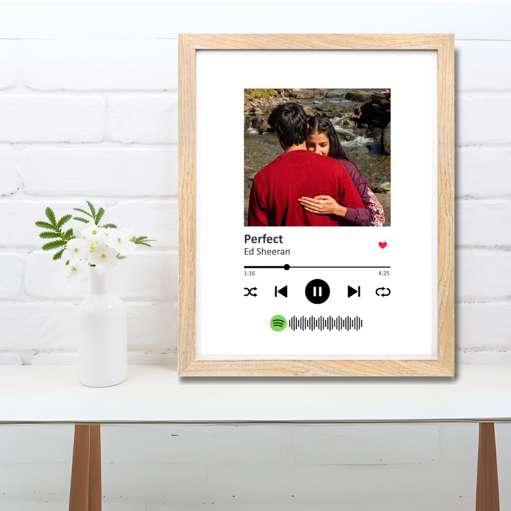 Personalized Spotify Song Photo Frame – Custom Wooden Music Plaque with Picture & Song Code | Perfect Couple Gift