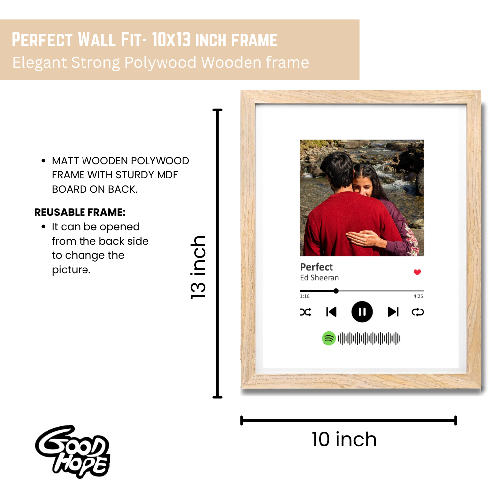 Personalized Spotify Song Photo Frame – Custom Wooden Music Plaque with Picture & Song Code | Perfect Couple Gift