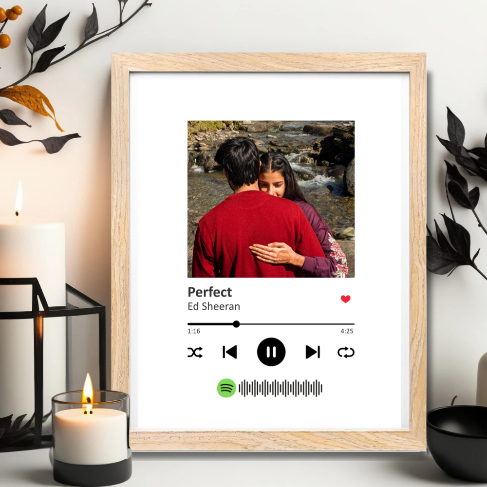 Personalized Spotify Song Photo Frame – Custom Wooden Music Plaque with Picture & Song Code | Perfect Couple Gift