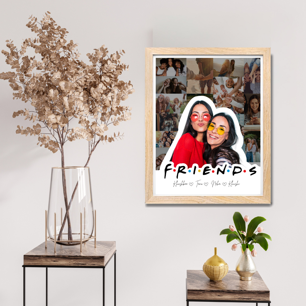 Custom Friends Photo Collage Frame – F.R.I.E.N.D.S Theme with Wooden Frame