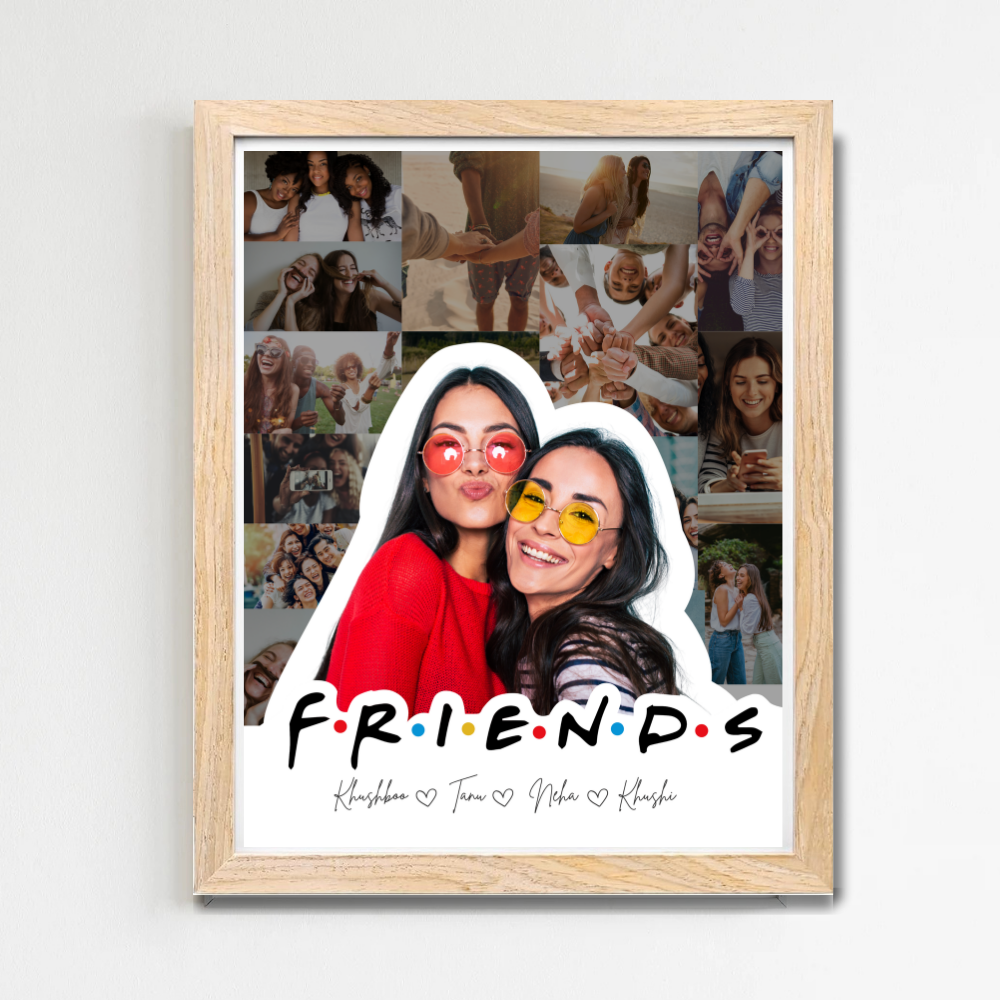 Custom Friends Photo Collage Frame – F.R.I.E.N.D.S Theme with Wooden Frame
