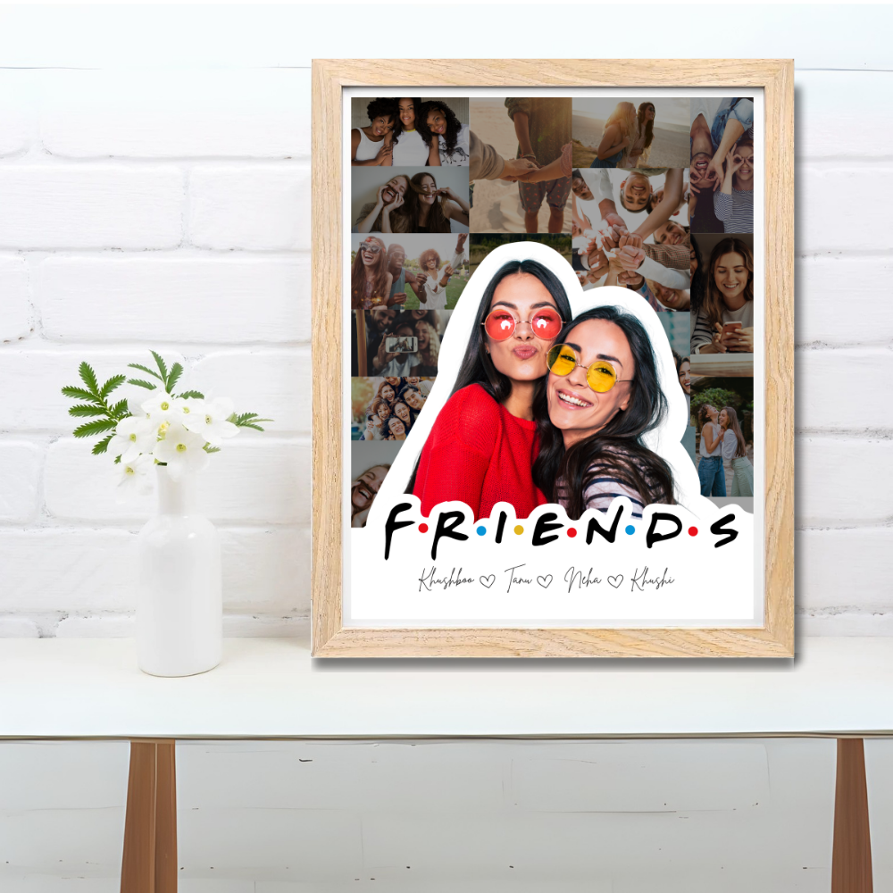 Custom Friends Photo Collage Frame – F.R.I.E.N.D.S Theme with Wooden Frame