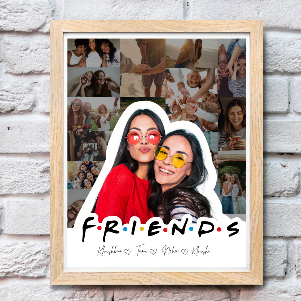 Custom Friends Photo Collage Frame – F.R.I.E.N.D.S Theme with Wooden Frame