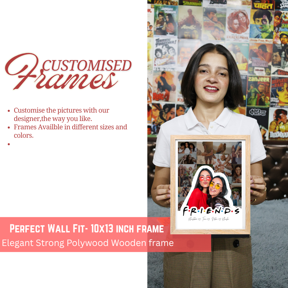 Custom Friends Photo Collage Frame – F.R.I.E.N.D.S Theme with Wooden Frame