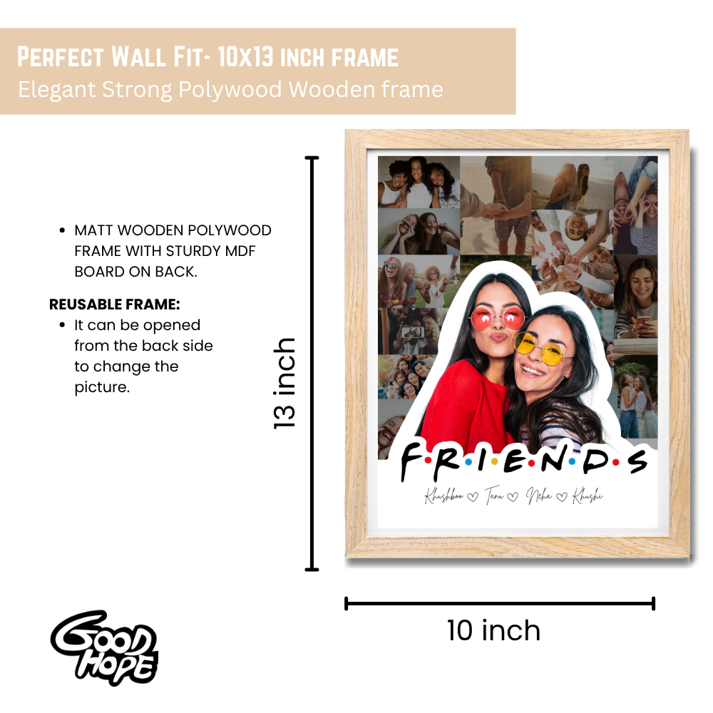 Custom Friends Photo Collage Frame – F.R.I.E.N.D.S Theme with Wooden Frame