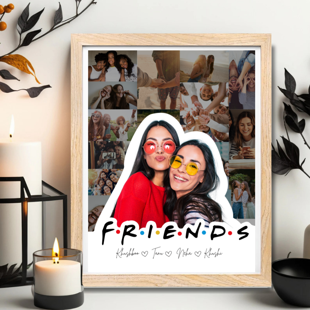 Custom Friends Photo Collage Frame – F.R.I.E.N.D.S Theme with Wooden Frame