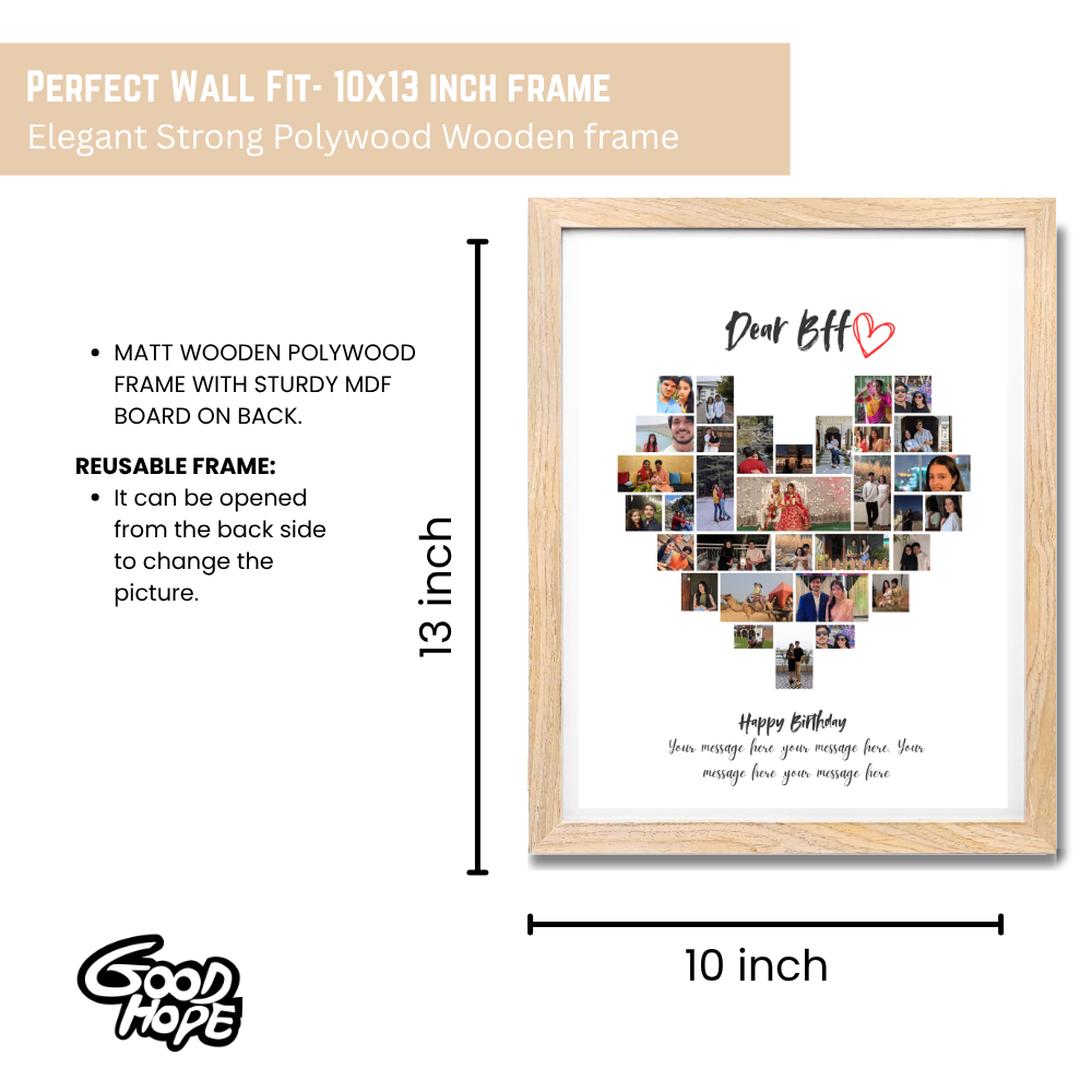Personalized Wooden Frame Wall Art Custom Birthday Gift for Best Friend with Message & Photos