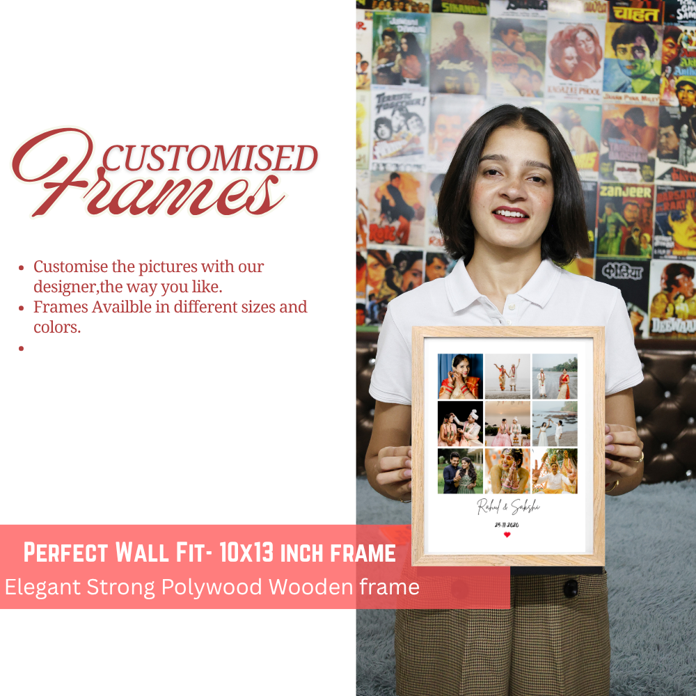 Personalized Photo Collage Frame – 9 grid frame Wooden Frame | Anniversary, Couple Gift, Name & Date Print