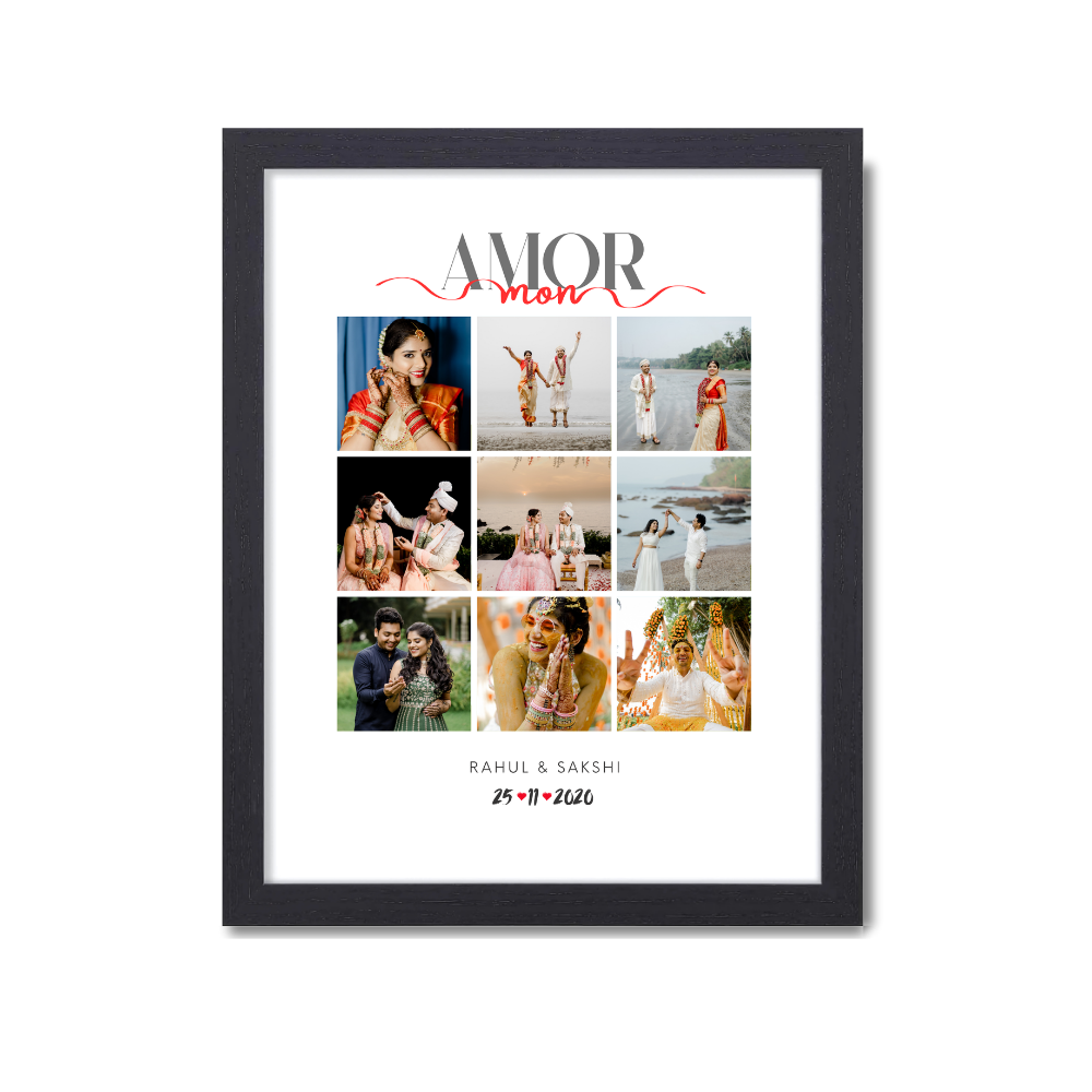 custom wedding photo frame, couple collage frame, personalized photo gift, wedding wall art for couples, 10x13 inch photo frame, customized anniversary gift, couple name photo frame, romantic wedding collage, love memory frame, personalized gift for bride and groom, custom name and date frame, Indian wedding photo frame, pre-wedding photo collage, customized love frame, Frame with Name and Date Couple Custom.