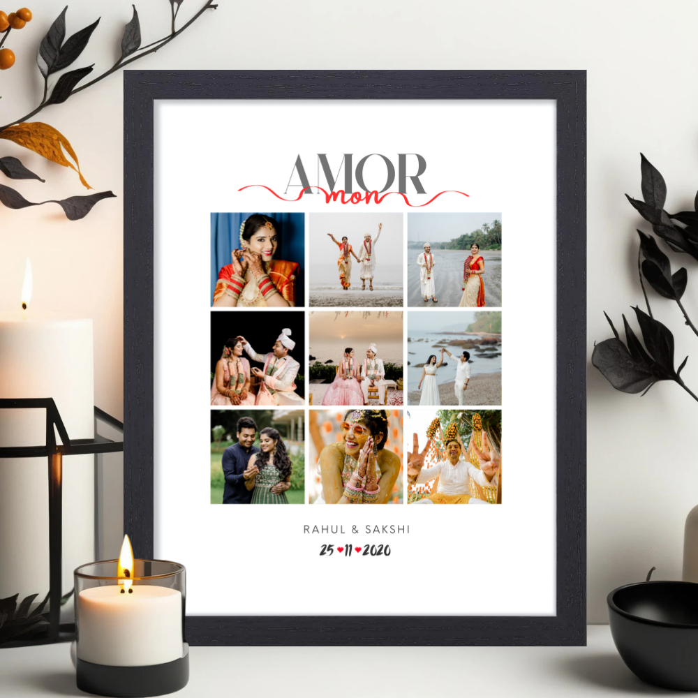 Custom Wedding Photo Collage Frame | Personalized Couple Memory Wall Art