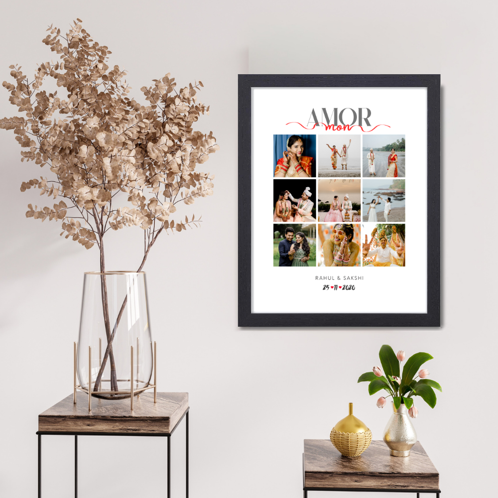 Custom Wedding Photo Collage Frame | Personalized Couple Memory Wall Art