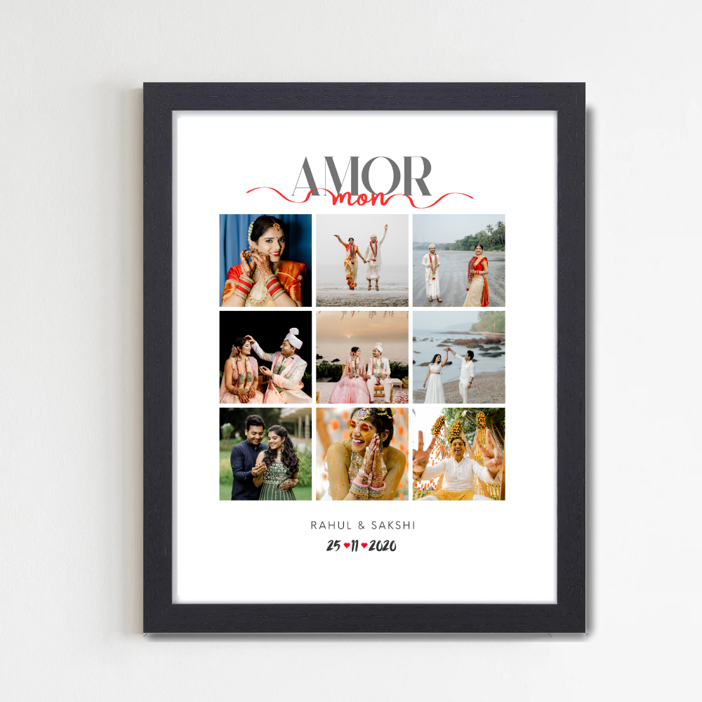 Custom Wedding Photo Collage Frame | Personalized Couple Memory Wall Art