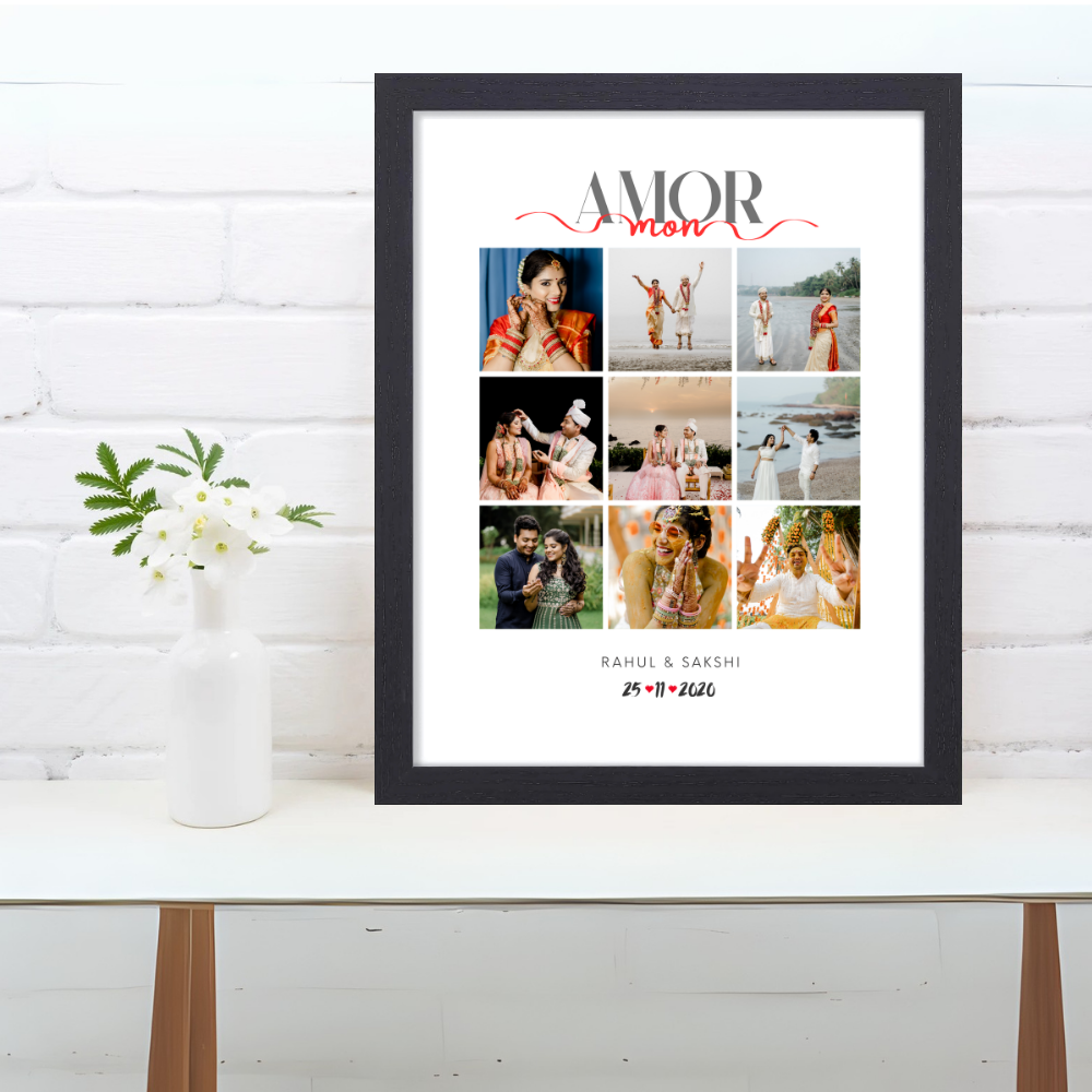 Custom Wedding Photo Collage Frame | Personalized Couple Memory Wall Art