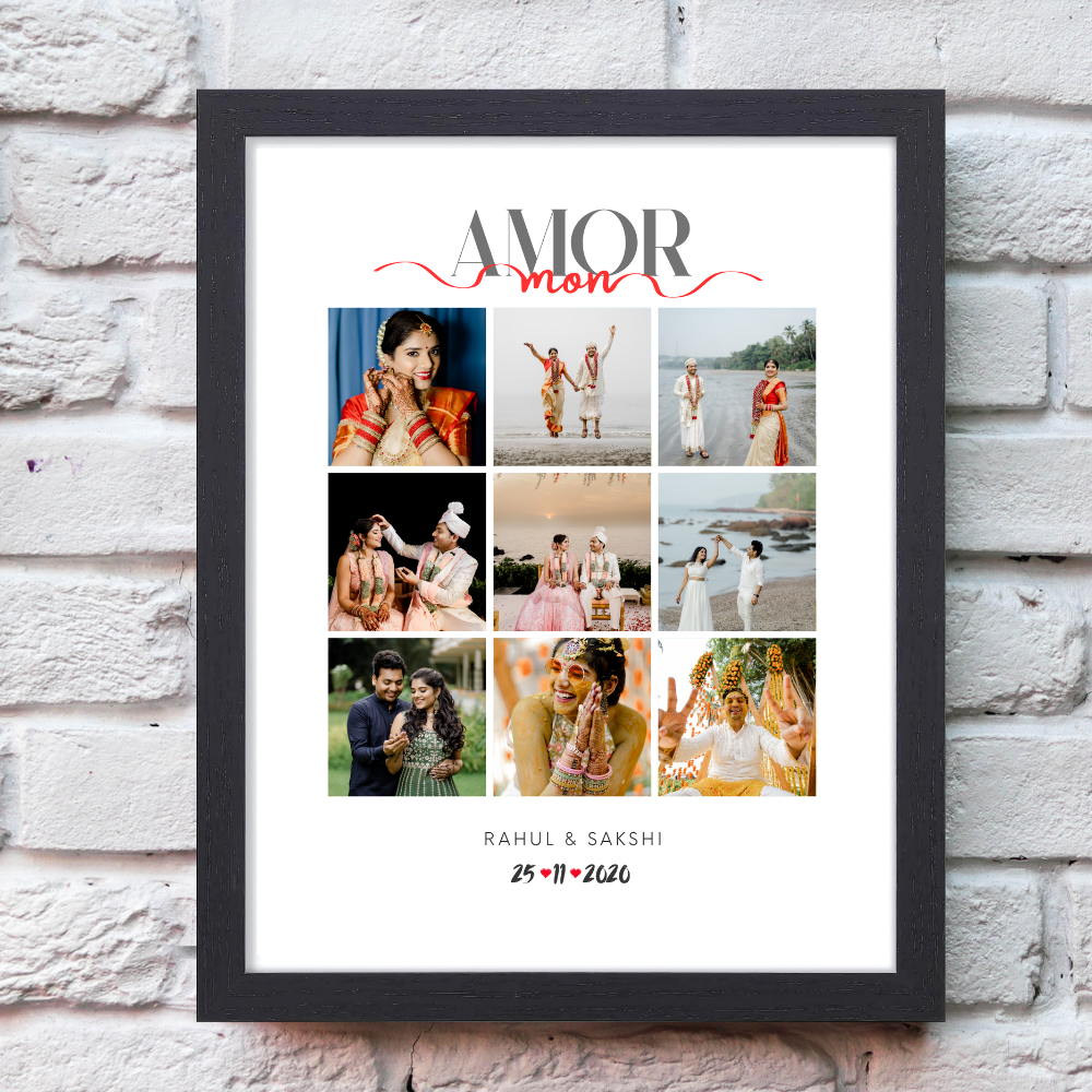 Custom Wedding Photo Collage Frame | Personalized Couple Memory Wall Art