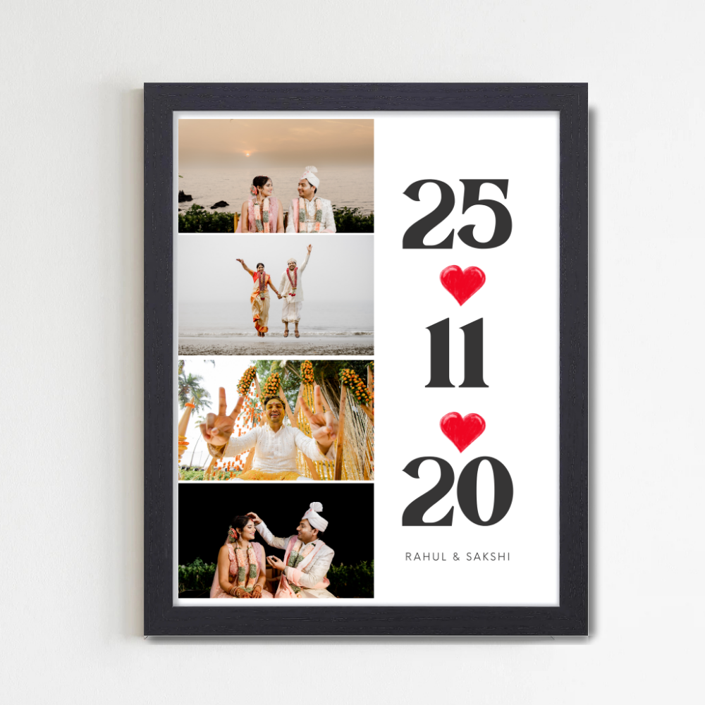 Custom Wedding Date Photo Frame | Personalized Couple Picture Frame with Name & 4 Photos