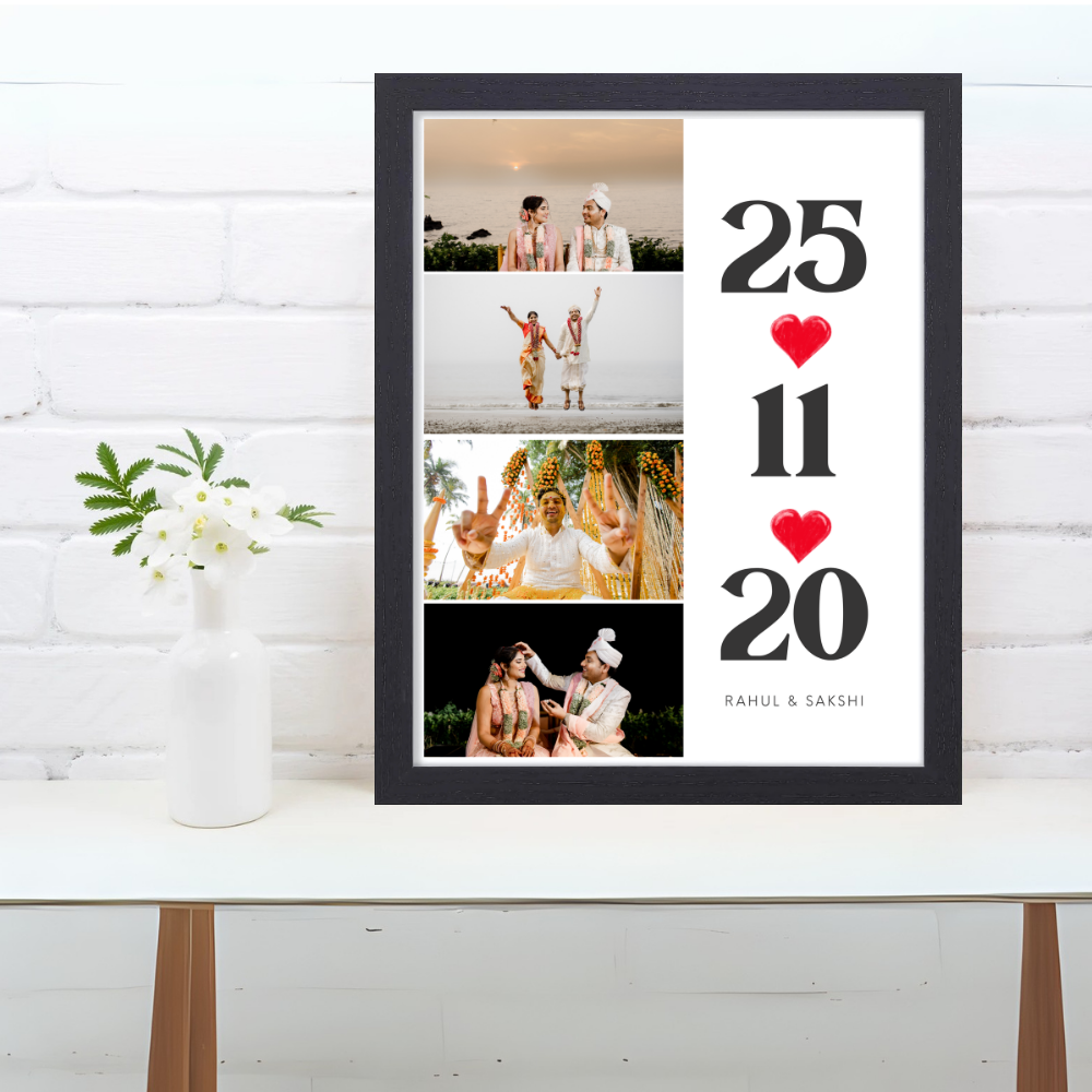 Custom Wedding Date Photo Frame | Personalized Couple Picture Frame with Name & 4 Photos