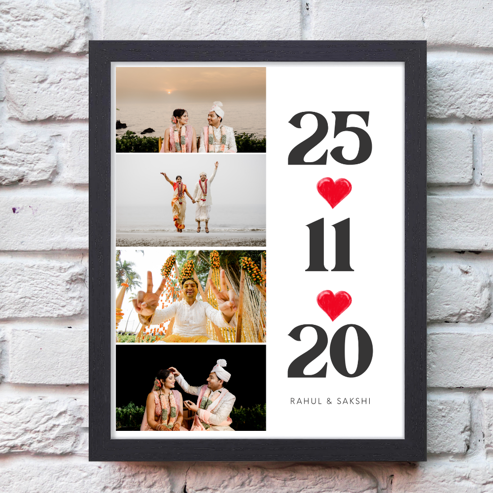 Custom Wedding Date Photo Frame | Personalized Couple Picture Frame with Name & 4 Photos