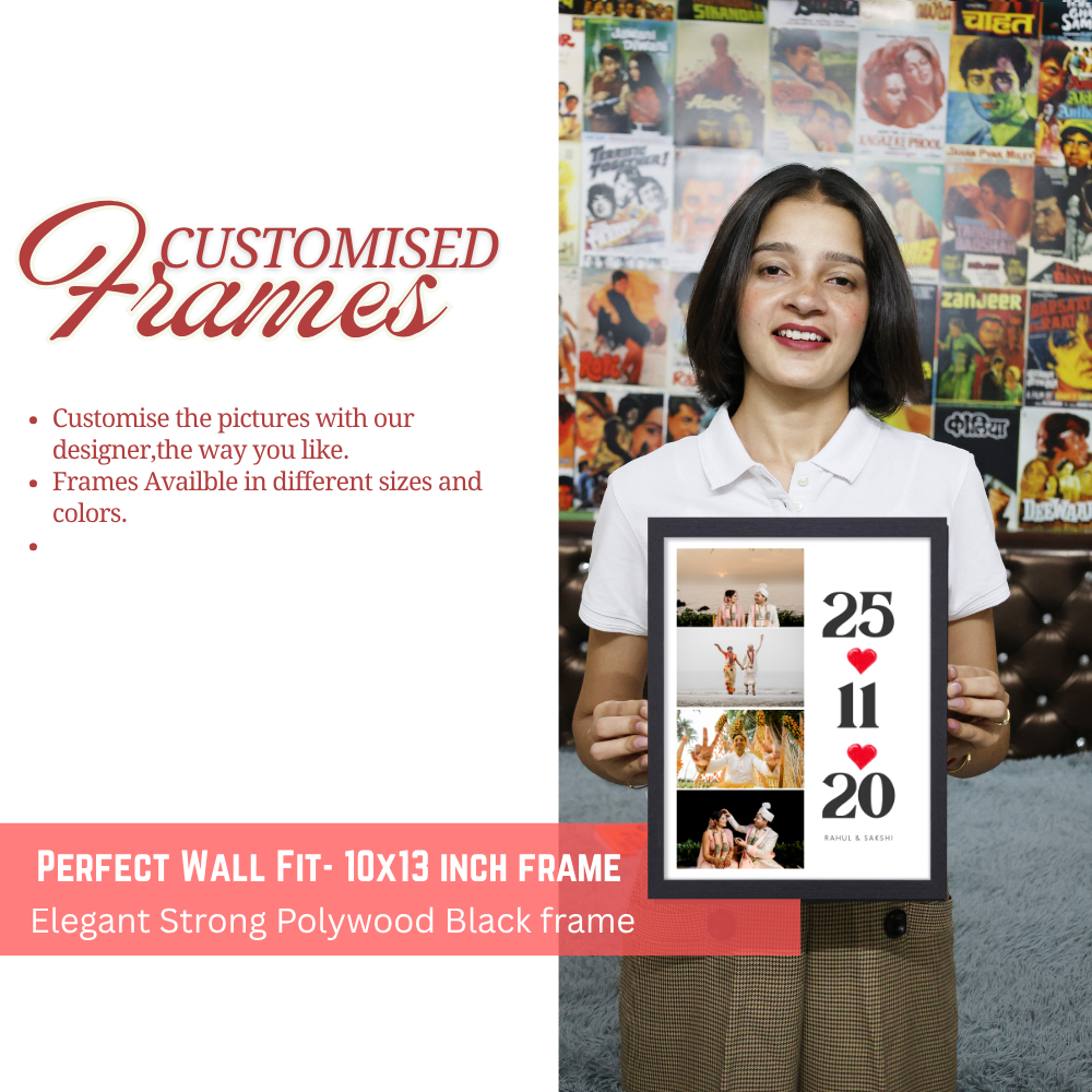 Custom Wedding Date Photo Frame | Personalized Couple Picture Frame with Name & 4 Photos