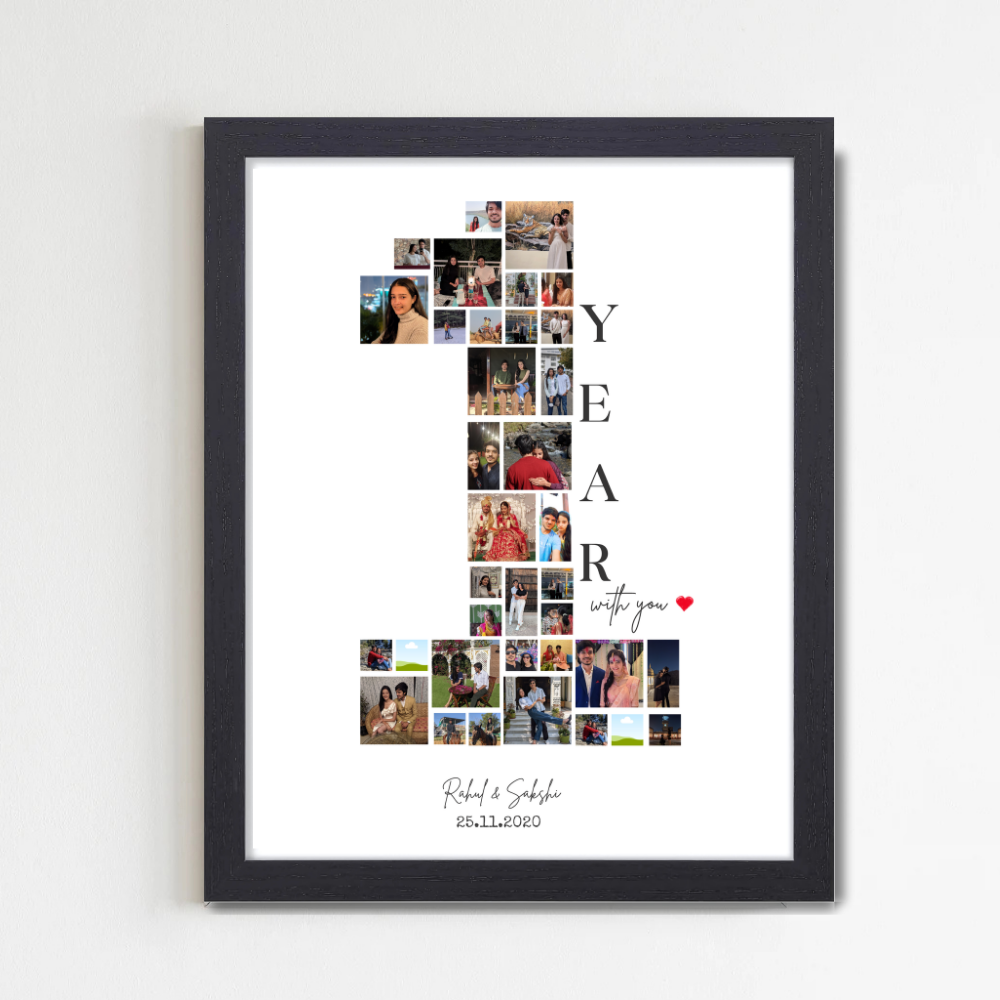Personalized 1 Year Anniversary Photo Black Frame 10x13 Inch – Custom Couple & New born Baby Collage Frame