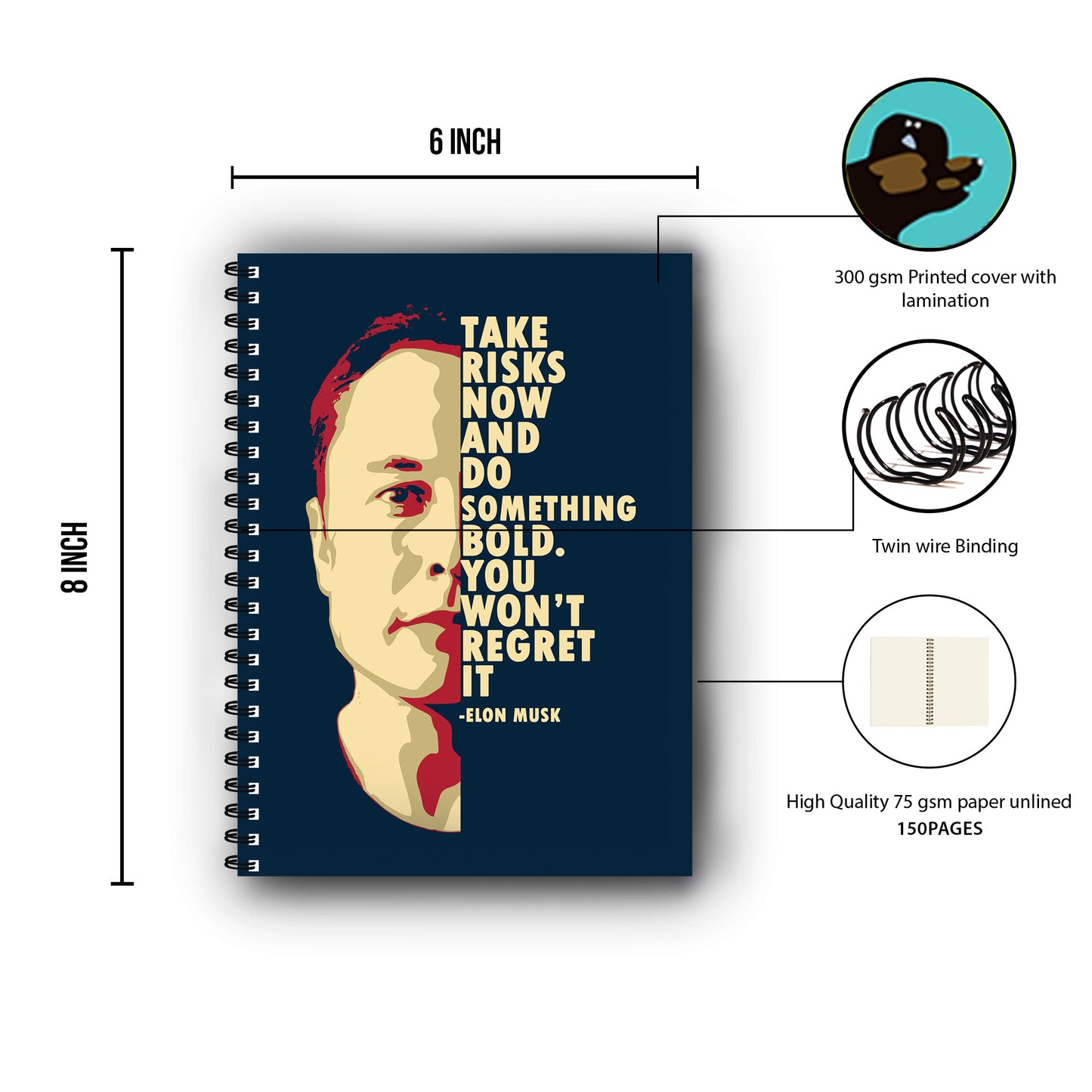 Elon Musk Motivational Printed Notebook