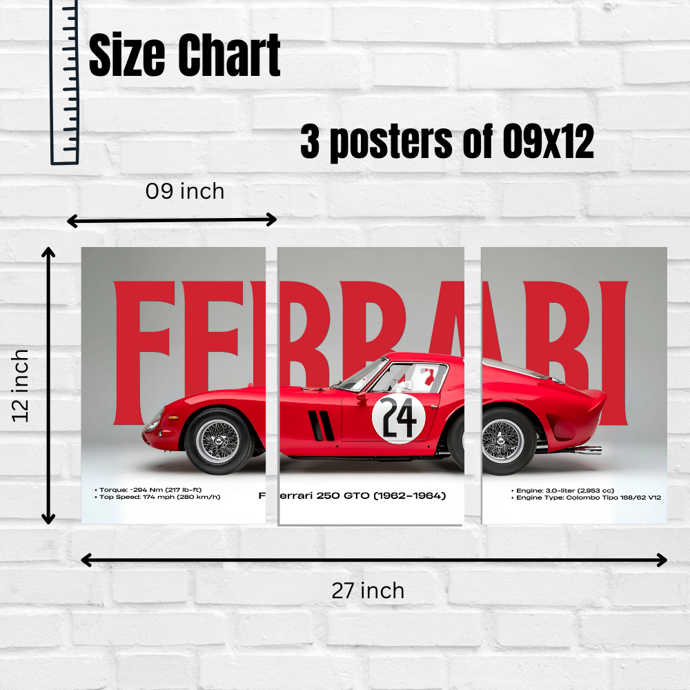 Ferrari 250 GTO (1962–1964) 3-Piece Poster | Vintage Racing Car Wall Art